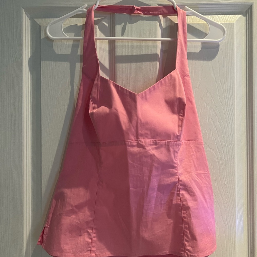 Ann Taylor Loft pink stretch cotton halter top with zipper NWT